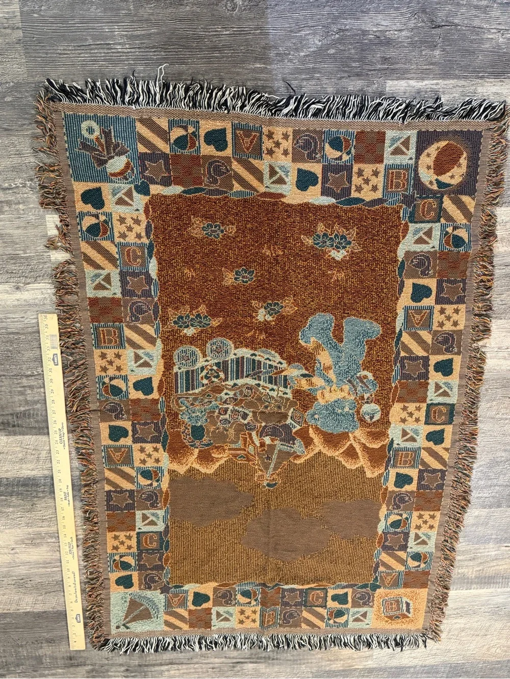 Vintage Teddy Bear Nursery Tapestry Throw Blanket ABC Ducks Baby Room Decor